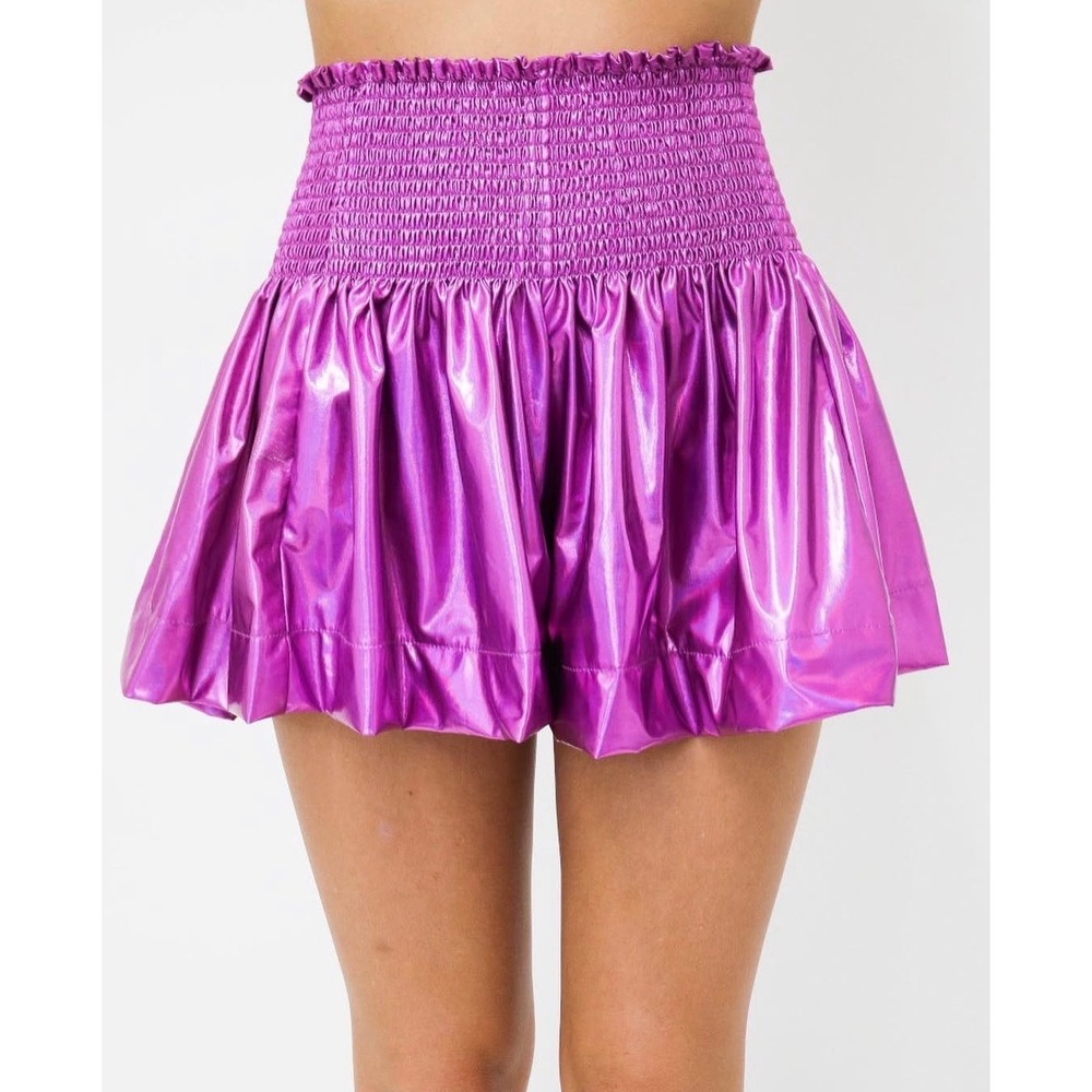 Queen of Sparkles Purple‎ Metallic Smocked Skort Shiny Foil Gameday Shorts Large